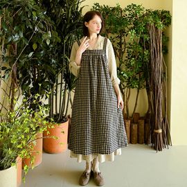 [Natural Garden] MADE N Check Long Air Apron Dress_High quality material, cotton material, natural body cover_ Made in KOREA
